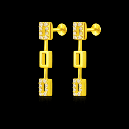 92.5 STERLING SILVER GOLD-PLATED GEOMETRIC DANGLER EARRINGS FOR WOMEN - Image 3