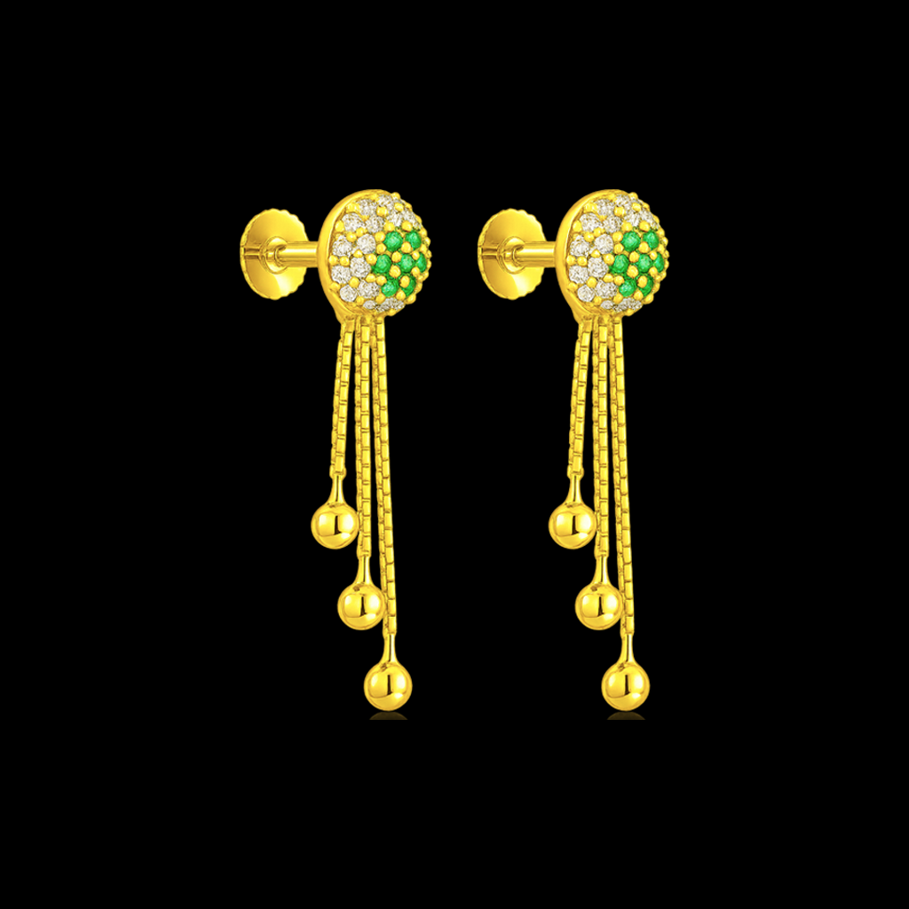 STUD 3 92.5 STERLING SILVER GOLD-PLATED CZ & GREEN STONE DANGLER EARRINGS FOR WOMEN - Image 3