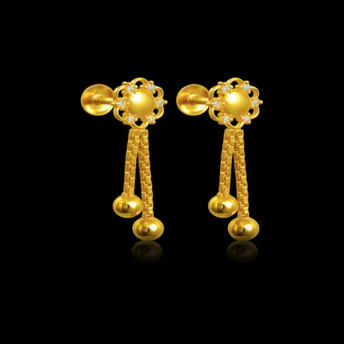 92.5 STERLING SILVER GOLD-PLATED FLORAL DANGLER EARRINGS FOR WOMEN - Image 3