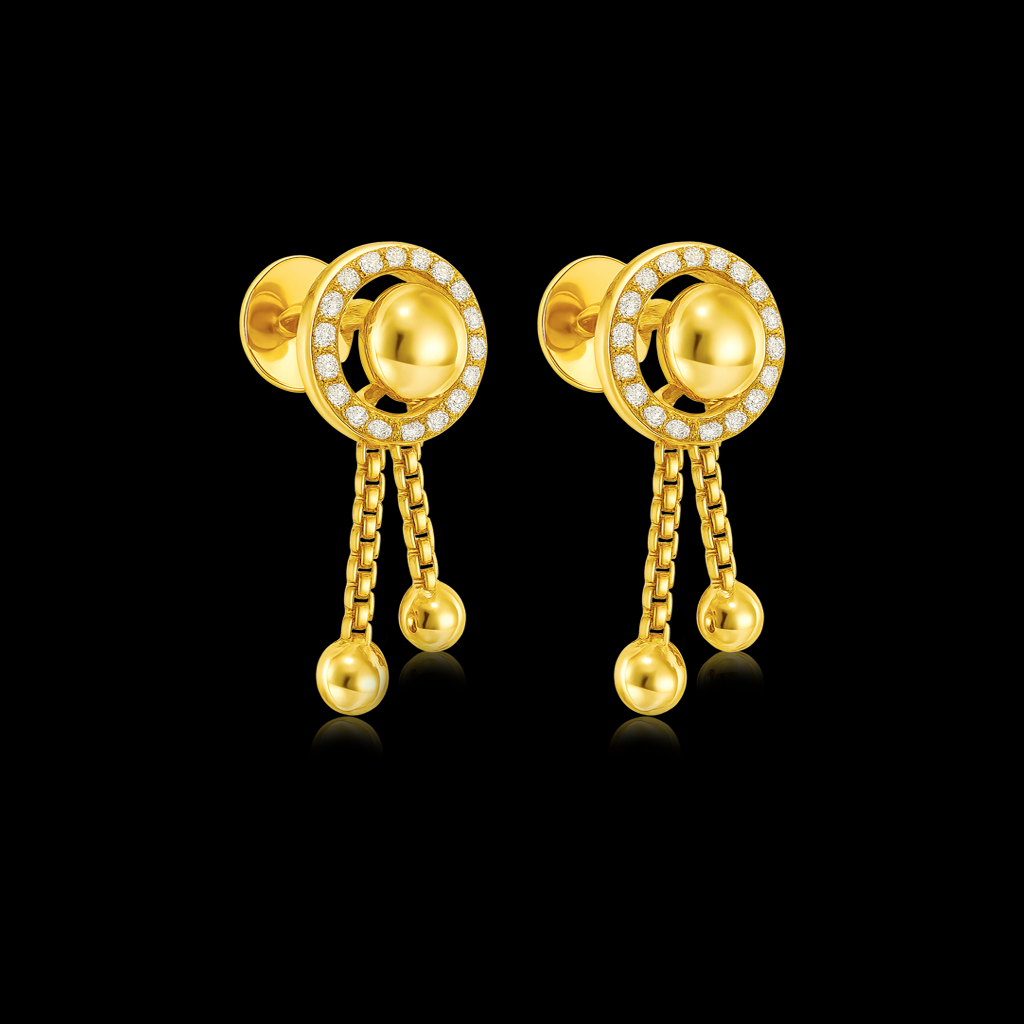 STUD 3 92.5 STERLING SILVER GOLD-PLATED CIRCULAR DANGLER EARRINGS FOR WOMEN - Image 3