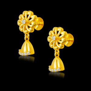 92.5 STERLING SILVER GOLD-PLATED FLORAL JHUMKA DROP EARRINGS FOR WOMEN