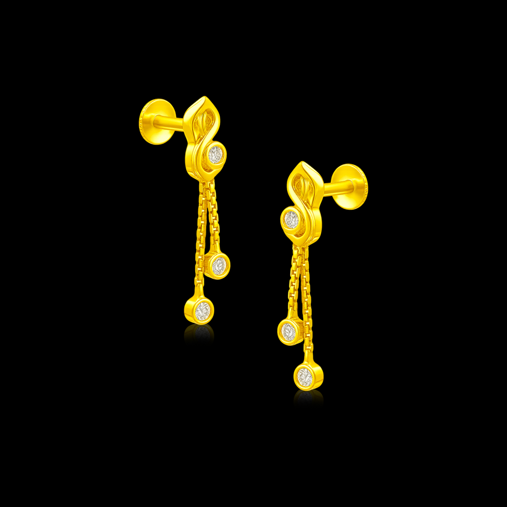 STUD 3 92.5 STERLING SILVER GOLD-PLATED DUAL CHAIN DROP EARRINGS FOR WOMEN - Image 3