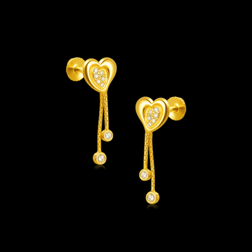 92.5 STERLING SILVER GOLD-PLATED HEART DROP EARRINGS FOR WOMEN - Image 3