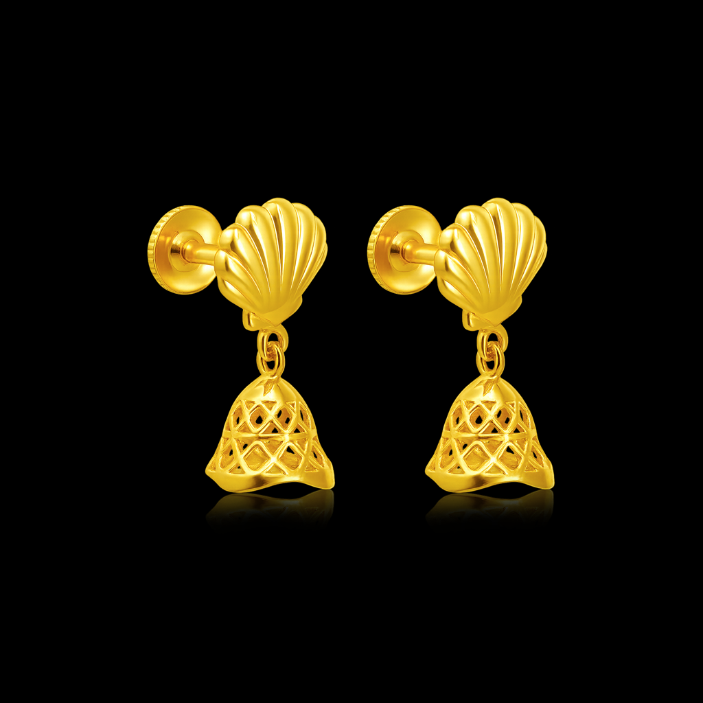 STUD 3 92.5 STERLING SILVER GOLD-PLATED SHELL & JHUMKA EARRINGS FOR WOMEN - Image 3