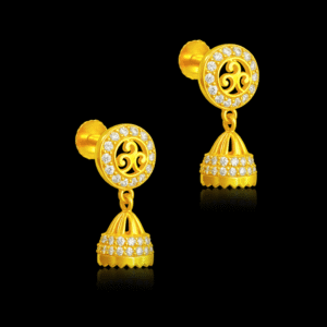 92.5 STERLING SILVER GOLD-PLATED STONE -STUDDED ROUND JHUMKA EARRINGS FOR WOMEN