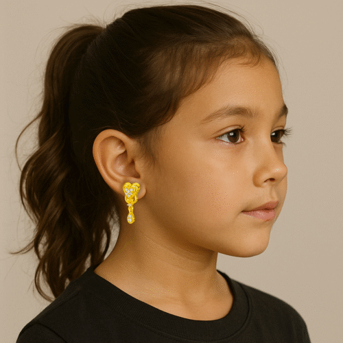 92.5 STERLING SILVER GOLD-PLATED HEART DROP EARRINGS FOR GIRL - Image 2