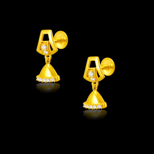 92.5 STERLING SILVER GOLD-PLATED SPARKLING BELL DROP EARRINGS FOR GIRL - Image 3