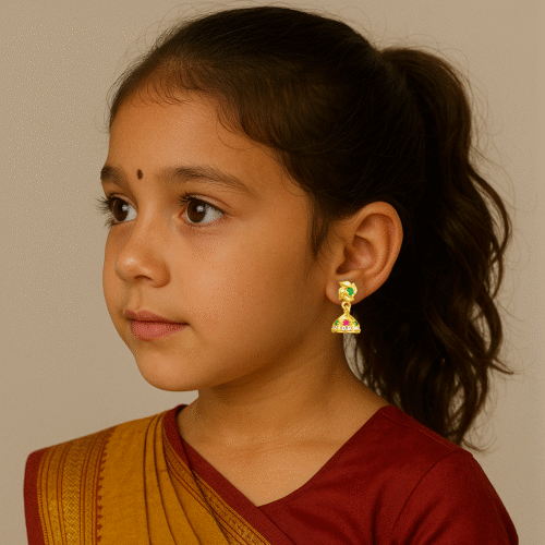 92.5 STERLING SILVER GOLD-PLATED COLORFUL FLORAL JHUMKA EARRINGS FOR GIRLS - Image 2