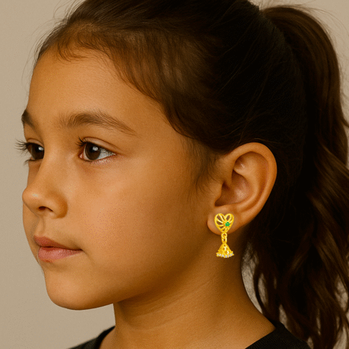 92.5 STERLING SILVER GOLD-PLATED HEART JHUMKA EARRINGS FOR GIRLS - Image 2