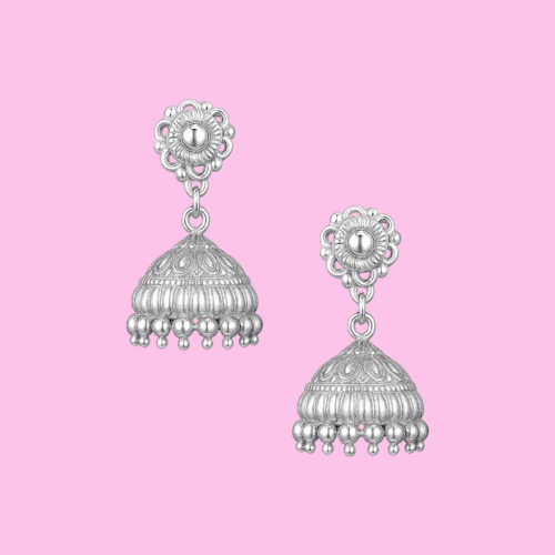 92.5 STERLING SILVER TRADITIONAL JHUMKA EARRINGS FOR WOMEN - Image 4