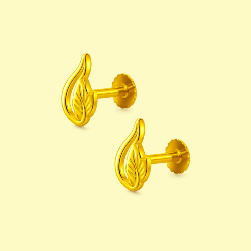 92.5 STERLING SILVER GOLD-PLATED LEAF DESIGN STUD EARRINGS FOR WOMEN - Image 3