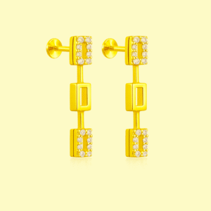 92.5 STERLING SILVER GOLD-PLATED GEOMETRIC DANGLER EARRINGS FOR WOMEN