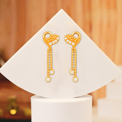 92.5 STERLING SILVER GOLD-PLATED HEART DANGLER EARRINGS WITH CZ STONES FOR WOMEN - Image 4