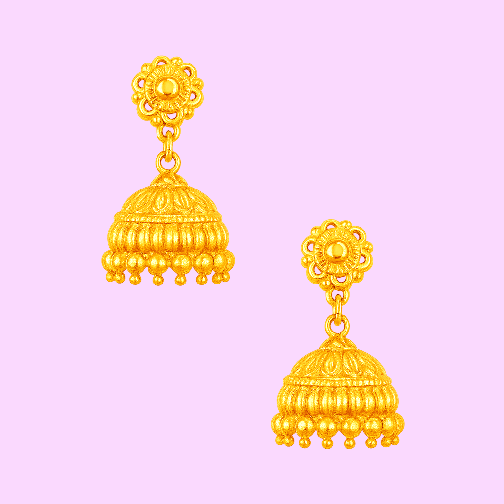 STUD 4 92.5 STERLING SILVER GOLD-PLATED TRADITIONAL JHUMKA EARRINGS FOR KIDS - Image 3