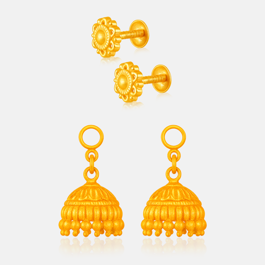 STUD 5 92.5 STERLING SILVER GOLD-PLATED TRADITIONAL JHUMKA EARRINGS FOR KIDS - Image 5