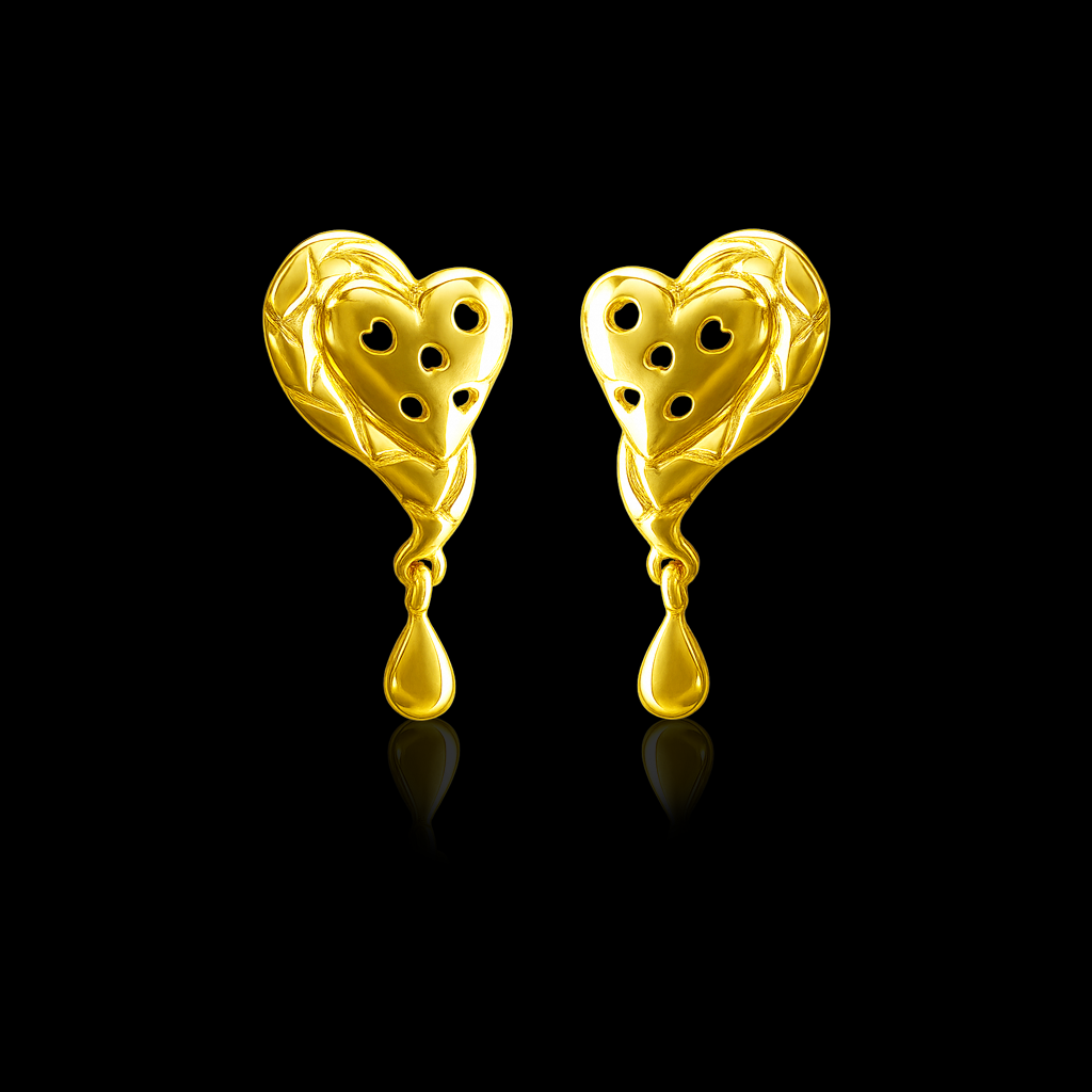 92.5 STERLING SILVER GOLD-PLATED HEART DROP EARRINGS FOR WOMEN