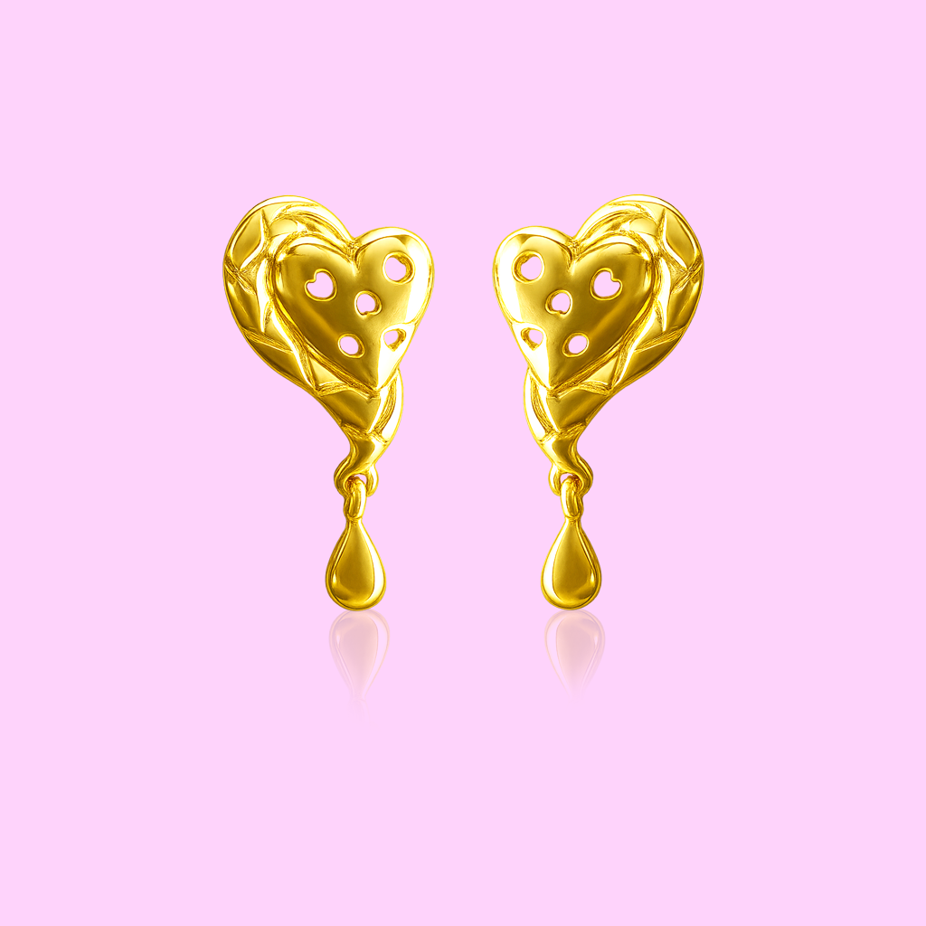 stud 2 92.5 STERLING SILVER GOLD-PLATED HEART DROP EARRINGS FOR WOMEN - Image 3