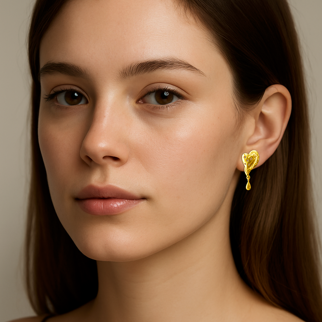 stud 3 92.5 STERLING SILVER GOLD-PLATED HEART DROP EARRINGS FOR WOMEN - Image 2